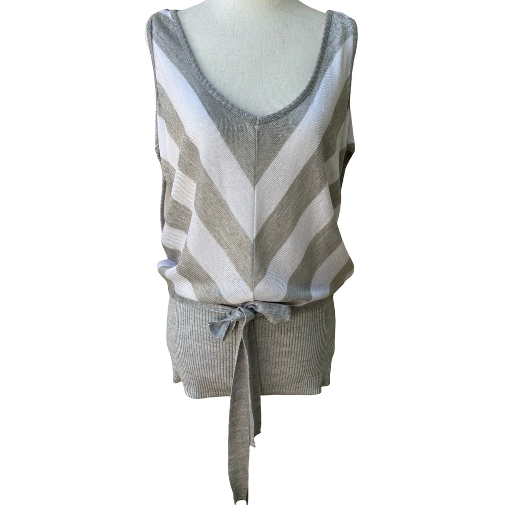 Cherry Knit Minimalist Chevron Striped Cold Shoulder Tie Waist‎ Knit Sweater L